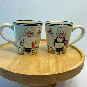 2 Tabletops Gallery le chef handcrafted mugs double sided matching 14oz 4 1/2”